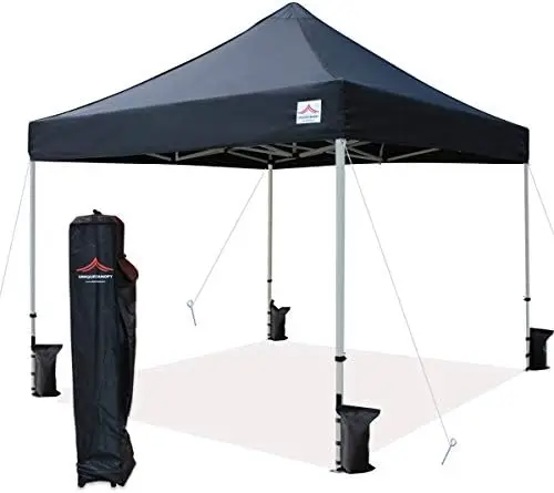 

Ez Pop Up Canopy Tent Commercial Instant Shelter with Heavy Duty Roller Bag, 4 Canopy Sand Bags, 10x10 FT Black Tent poles Car s