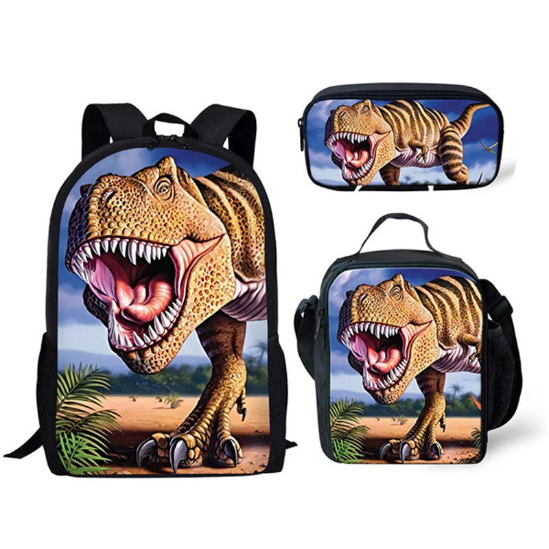 

3pcs School Bags Set for Kids Boys Girls School Backpack Children Tyrannosaurus Rex Dinosaur Pattern Schoolbag Boys Cool Bookbag