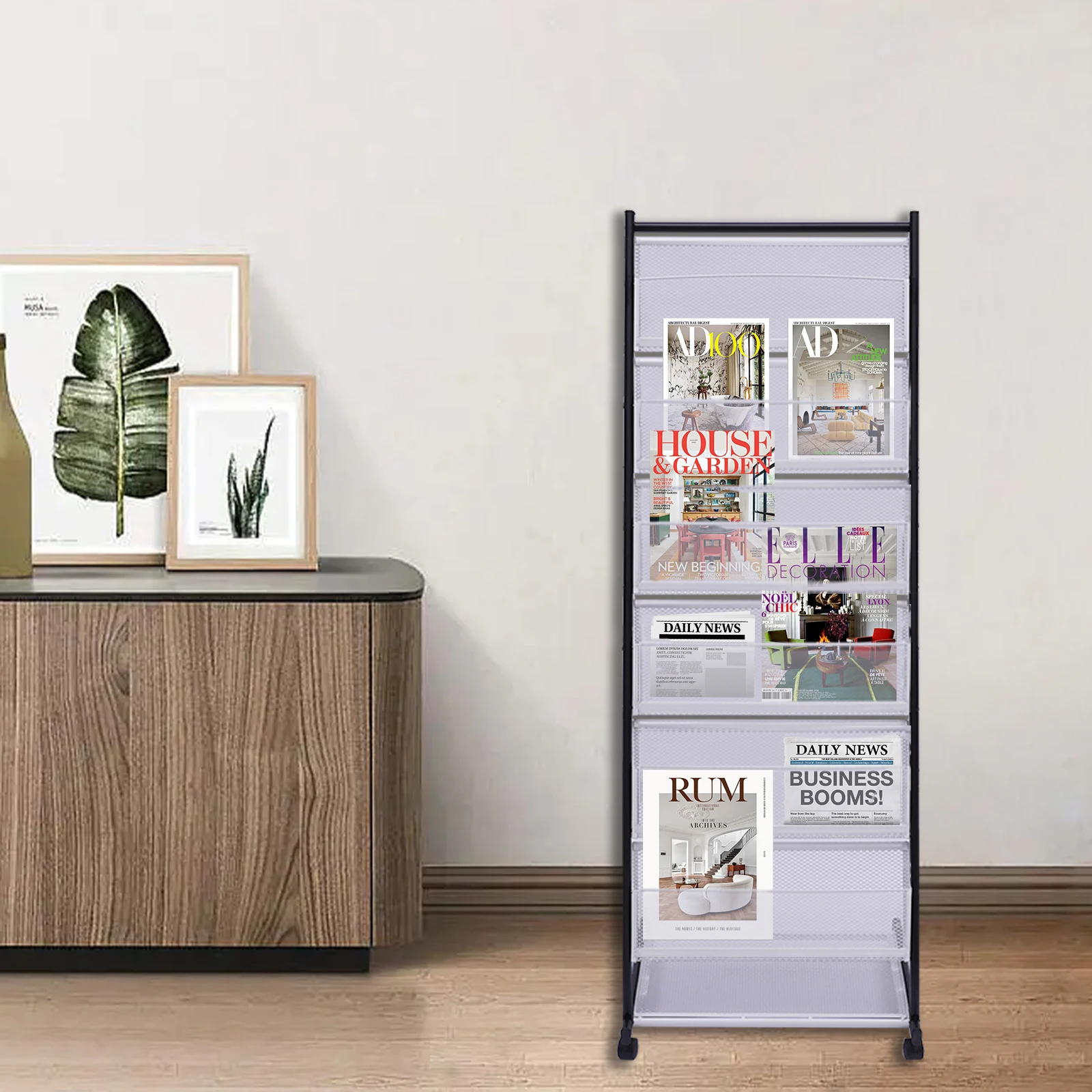 Brochure Display Stand Literature Stand Magazine Rack Holder Floor Standing Office Display Rack with 6 Shelves Iron