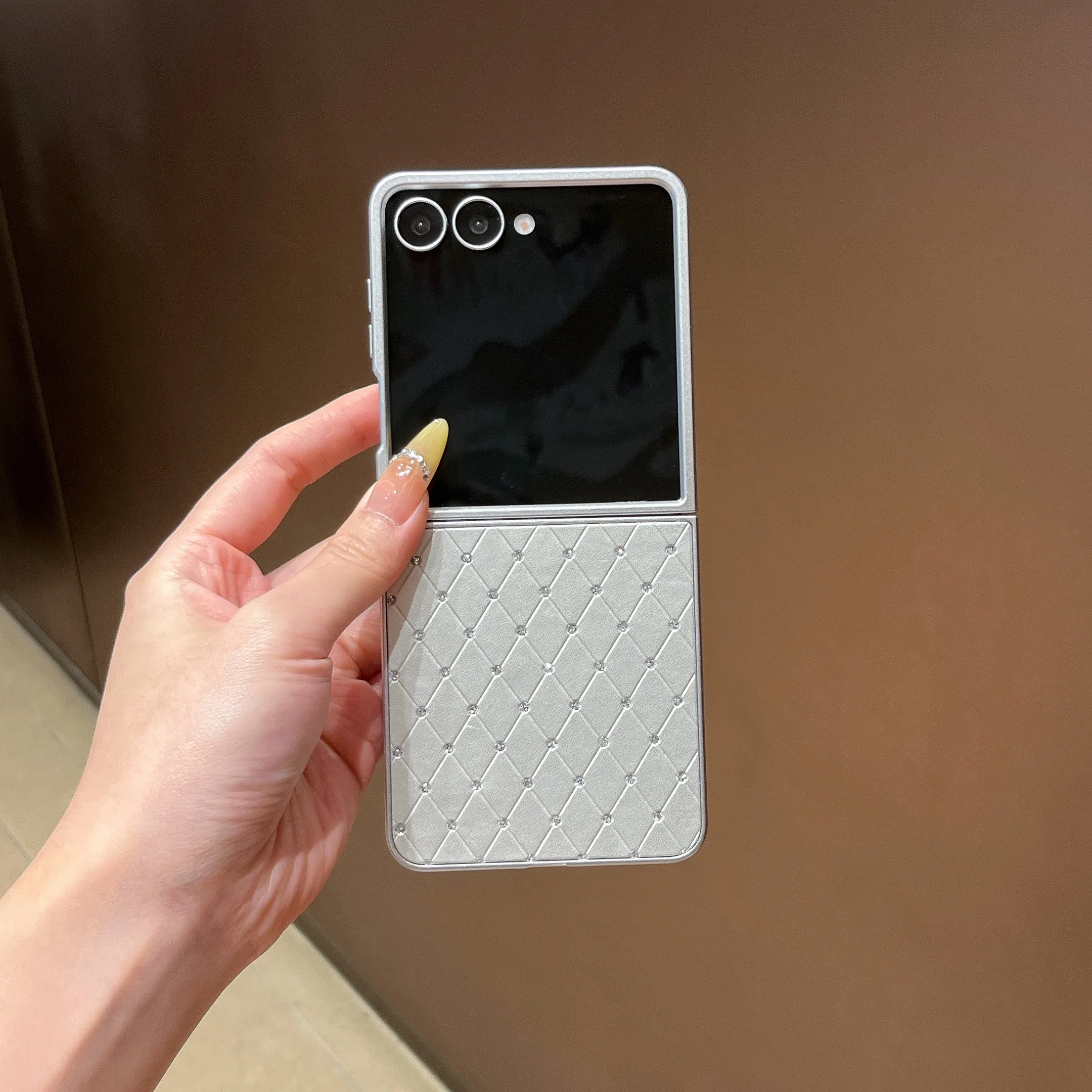 Silver Frame Grid Pattern Luxury Protective Case Jacket