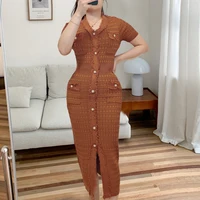 YuooMuoo Chic Fashion Elegant Wrap Hips Knitted Dress Women Brand Fashion Pearls Single-breasted Bodycon Office Lady Vestidos - Image 4