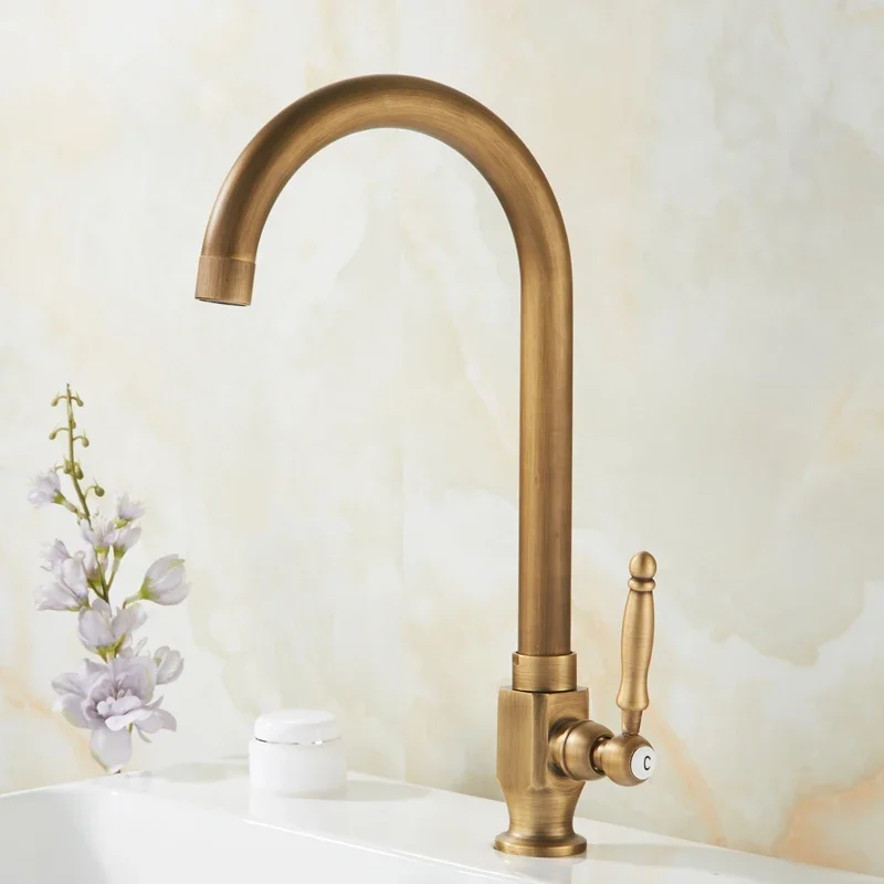 Kitchen Faucet Single Cold Antique Brass Balcony Sink Faucet Vanity 360°Swivel Rotate Spout Cozinha Water Tap