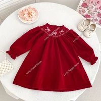 Robe de fête de noël bébé fille arc princesse à volants finition robe mode vacances de noël automne hiver porter enfants fille robe 6