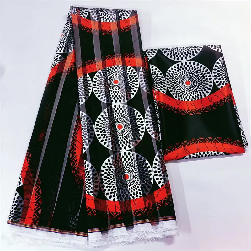 Latest african wax pattern satin silk fabric for dress creative Digital print wax satin silk fabric 3+3 yards/lot ! L112286