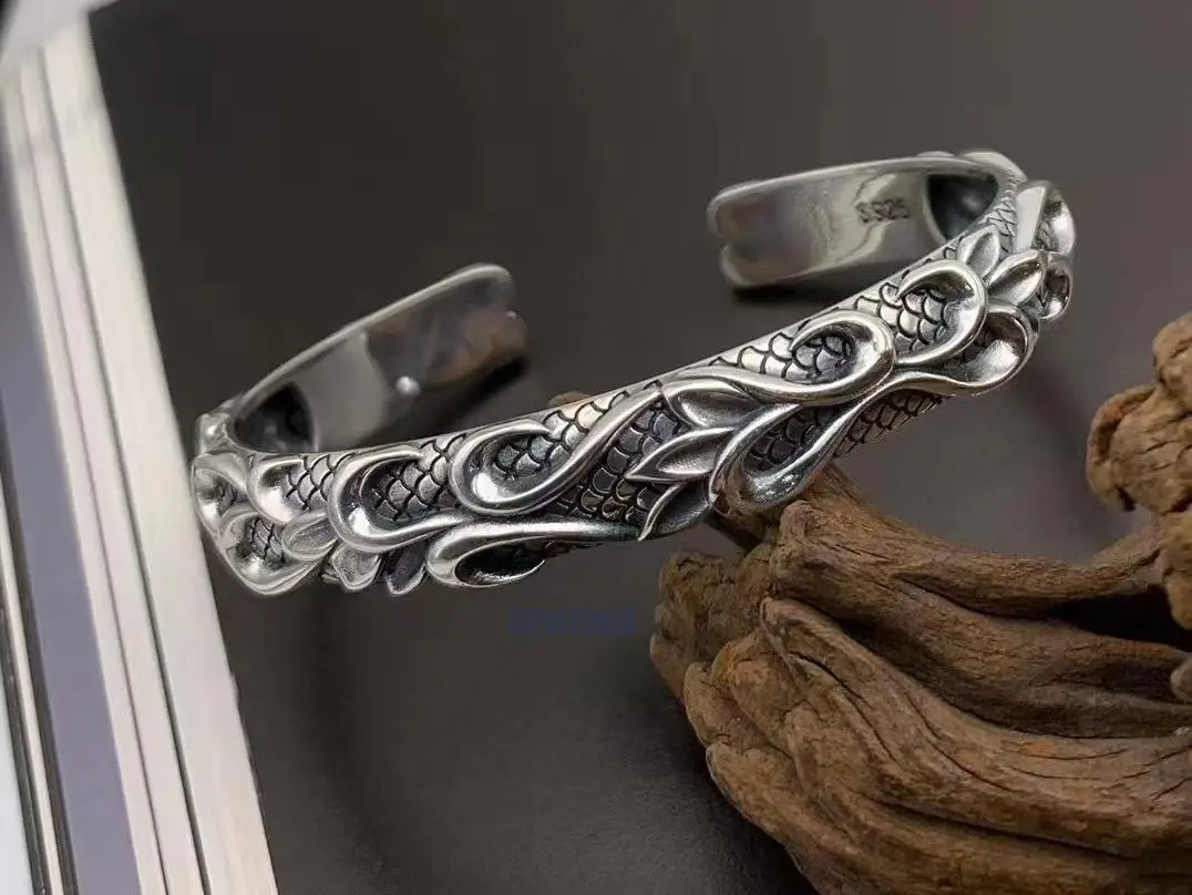 

Hot selling new Pure s925 Sterling Silver men open adjustable bangleIndustry cuff bracelet bloody Mary Seenwork Neptune bracelet