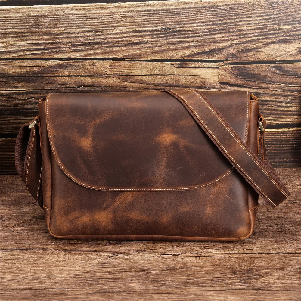 Retro Leather Men Shoulder Bag Casual Messenger Bag Business Crossbody Hand Bag Sling Tote Bag Personality Fashion Male Bag