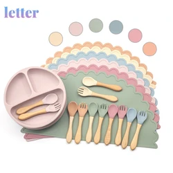 4 pces bebê conjunto de utensílios de mesa da criança auto alimentação silicone placa de comida sucção placemat antiderrapante com colher garfo crianças tigela de alimentação