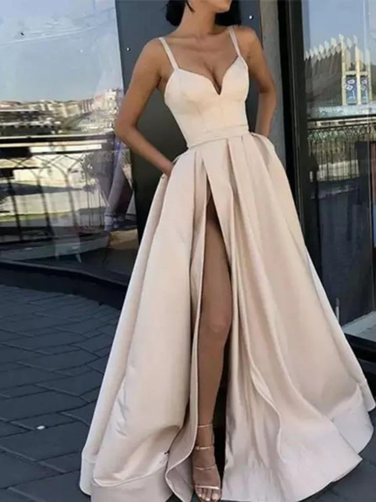 Wmstar Dress Women Wholesale Spring Amazon European American Slimming Color Halter Tailline Banquet Satin Dresses Summer 2025