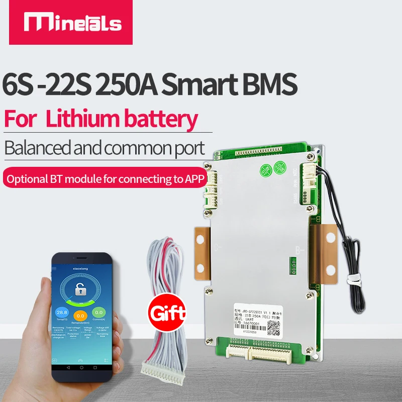 스마트 BMS 리튬 이온 지지대, 블루투스 앱, 리튬 배터리 PCM, 6S-22S 250A, 24V, 36V, 48V, 72V, LFP4