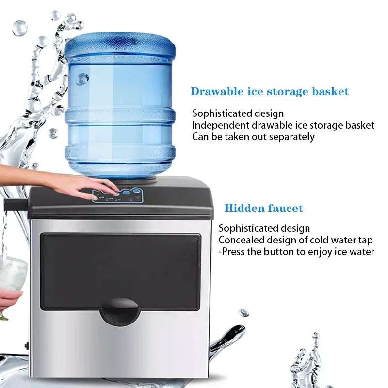 25KG Commercial High Quality Ice Making Machine English Panel Household Ice Cube Maker Tea Milk Shop Automatic Water Inlet