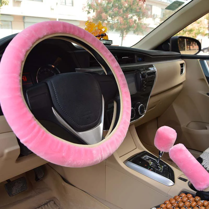 

3pcs/Set Warm Faux Wool Steering Wheel Cover 38cm Fur Fluffy Thick Auto Car Steering Wheel Plush Cover Soft Wool Decoration Car