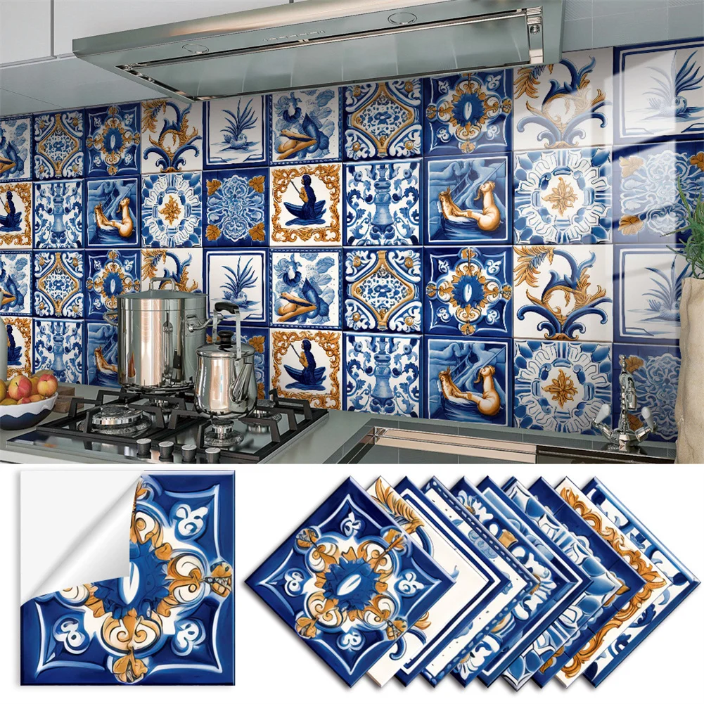 

10pcs Tile Stickers Self-Adhesive Waterproof DIY Wall Decals For Kitchen Home Bathroom Laundry Room Decor