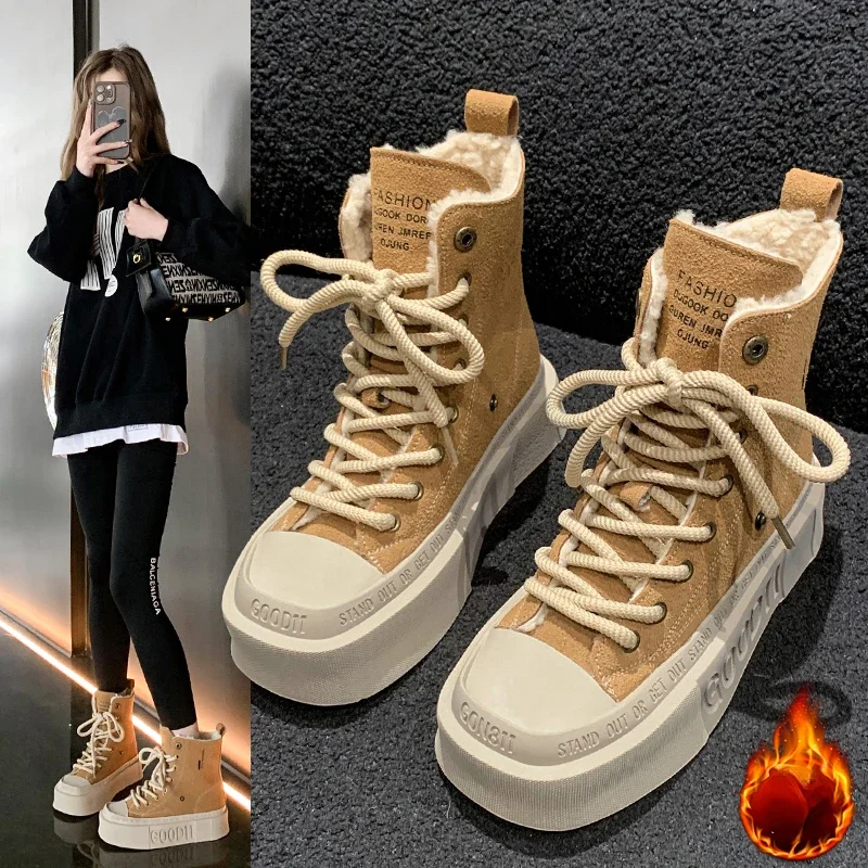 

Winter Warm Women Shoes 2023 New High Top Lace Up Double Wear Women's Boots Non-slip Thick Sole Casual Sport Boots Botas Mujer