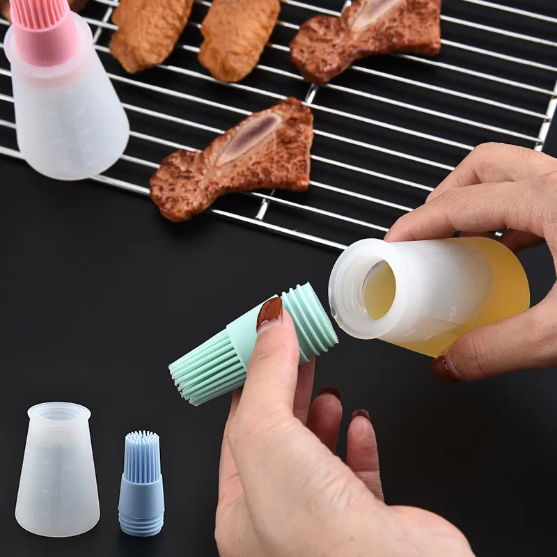 

Portable Silicone Oil Bottle With Brush Grill Oil Brushes Liquid Oil Pastry for Kitchen Baking BBQ Tool Kitchen Tools