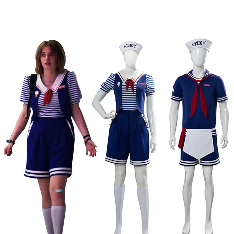 Stranger Cosplay Things Scoops Ahoy Robin Costume Sailor Uniform Hat Full Set Women Men