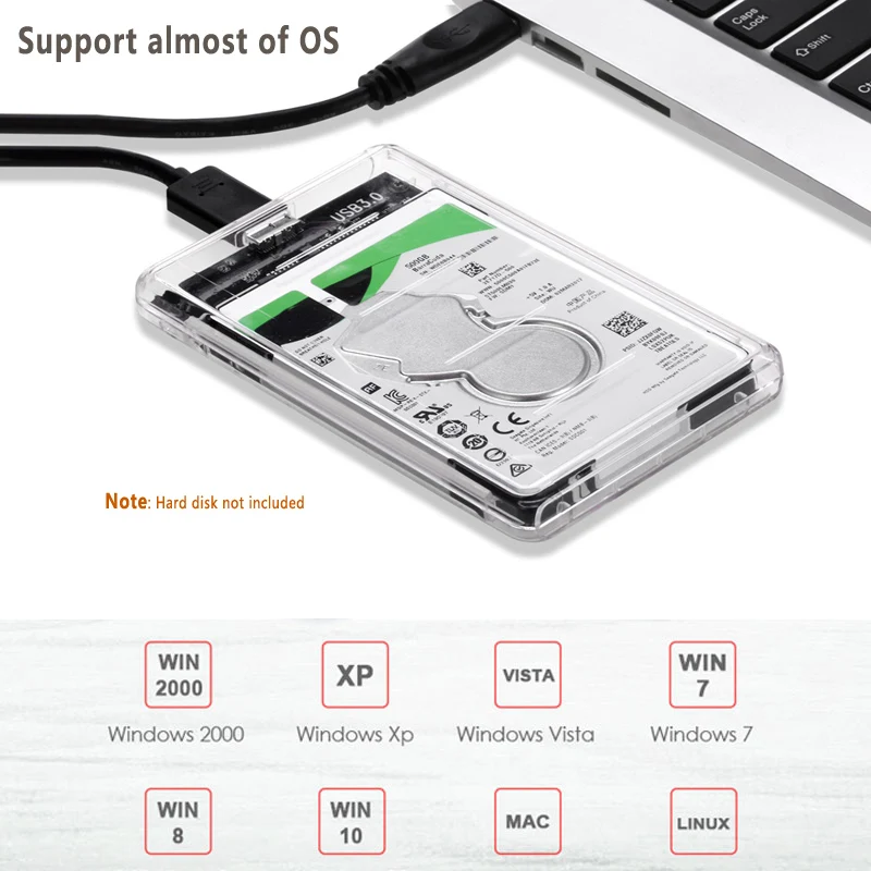공구 없이 사용 가능한 HDD 하드 디스크 케이스 USB3.0 to SATA II 외장 2.5인치 HDD 케이스 노트북/맥/PC용