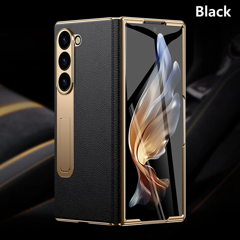 LANGSIDI Leather Gold Plating Magnetic Hinge Stand Case with Mirror Film