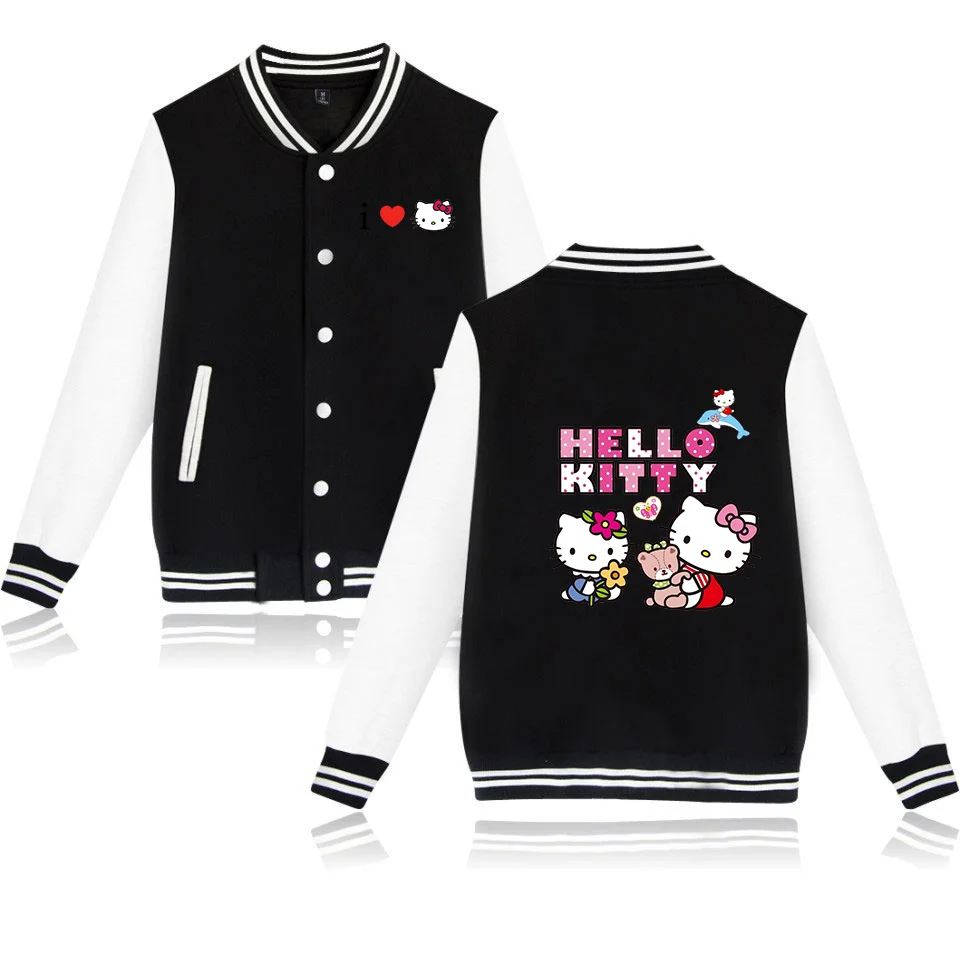 thumbnail image 1 of Chaqueta bomber de Hello Kitty para mujer y hombre, chaqueta de béisbol de otoño, abrigo de estudiante, ropa de calle, chaqueta bomber de estilo universitario de estilo Harajuku, 1 of 5