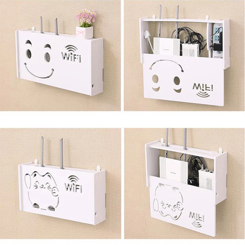 MNBVH Mensola Router WiFi, Scatola di Immagazzinaggio Parete, Organizer Cavi in Legno per Casa e Ufficio - Bianco