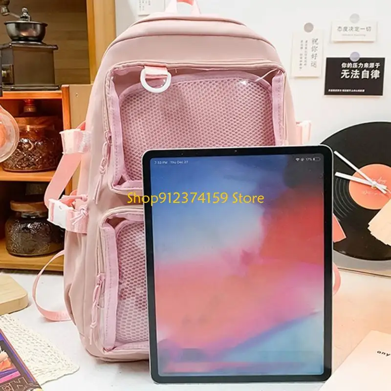 G5AE 나일론 투명한 Itabag 데이팟(투명 포켓 포함) 청소년 성인용 일본 패션 배낭 대용량 학교 가방