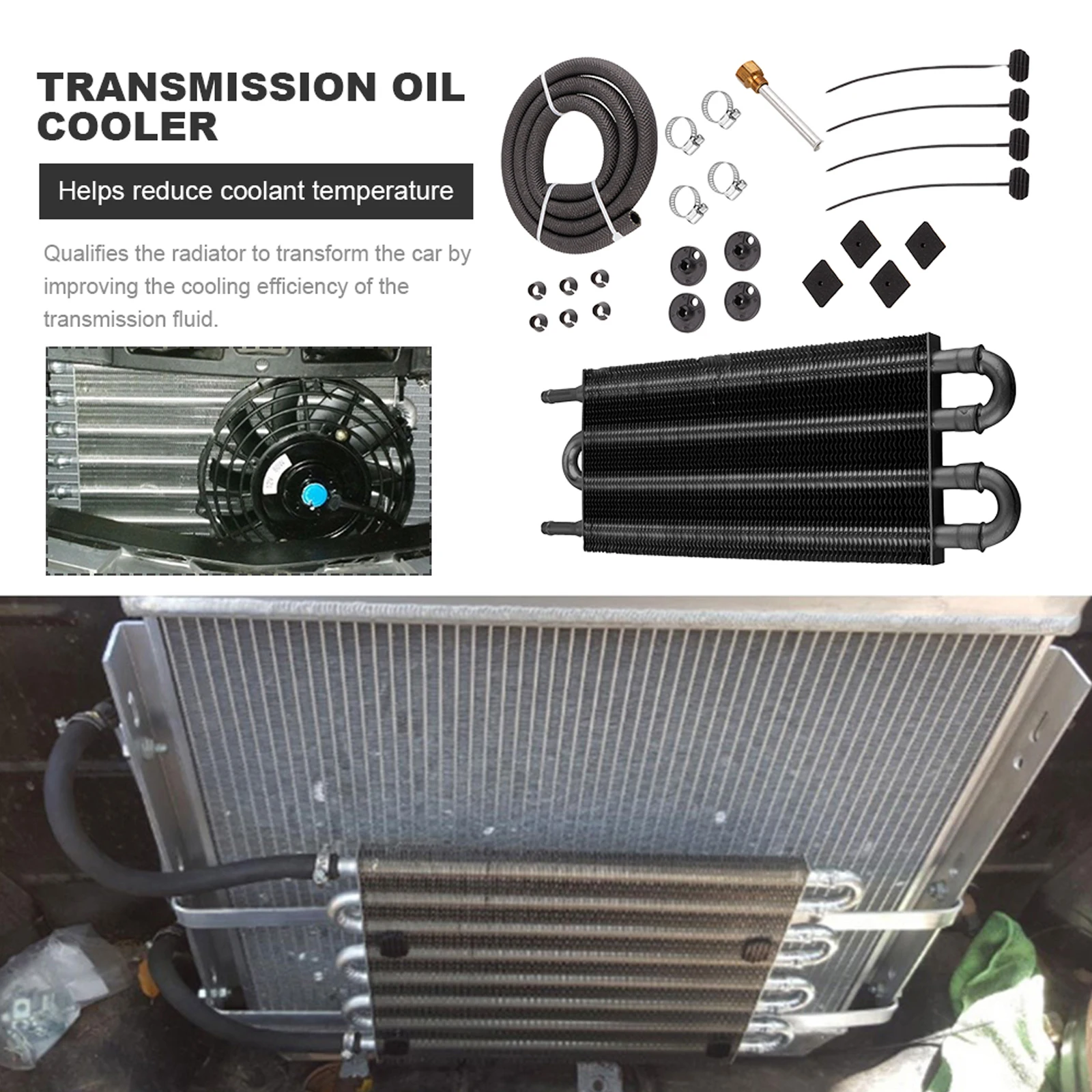 Universal 4-Row Transmission Oil Cooler Kit – Aluminum Alloy Radiator with Hose & Mounting Hardware | Engine & Transmission Cooling Upgrade 1