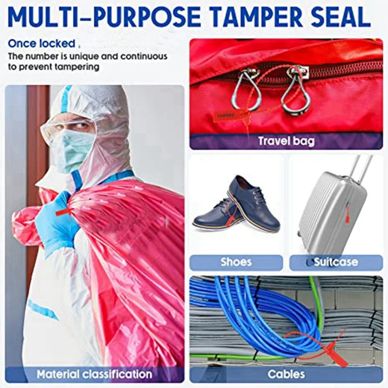 1000 Pcs Plastic Tamper Seals Fire Extinguisher Tags Security Tags Seals Safety Numbered Zip Ties Labels