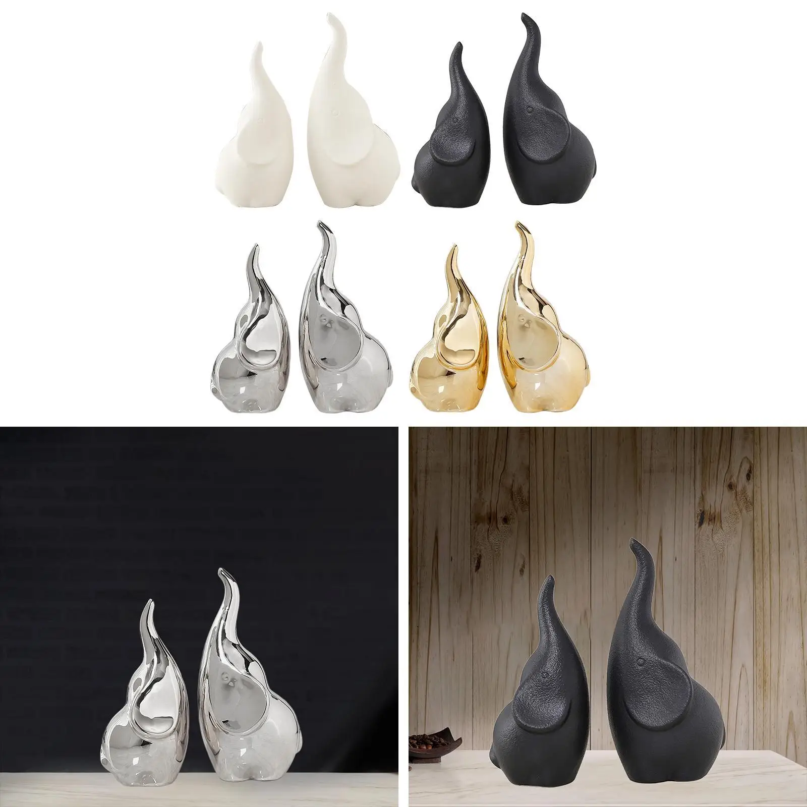 2x Elephant Figurine Sculpture Art Statuette Desk Animal Present Cute Ornament