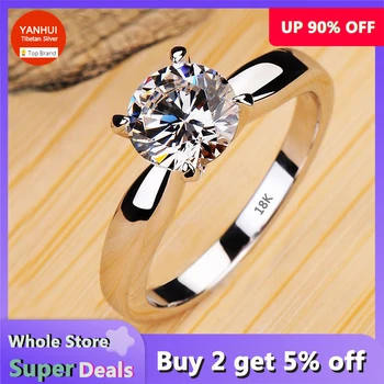With Credentials Never Fade 18K White Gold Color Rings Round 2.0ct Zircon Diamant Wedding Bands Accessories Women Trendy Jewelry 1