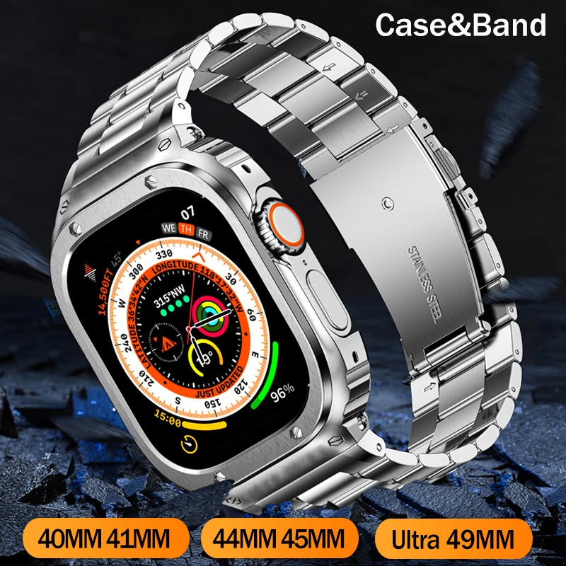

Luxury Mod Kit For Apple Watch Band Ultra 49mm 8 7 45mm 41 Stainless Steel Case iWatch 6 SE 54 40mm 44mm Bumper Cover Metal Band