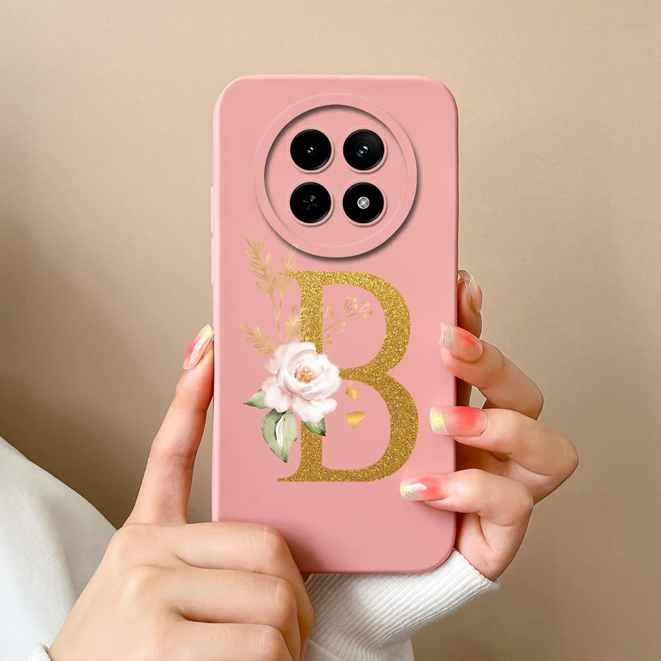 Elegant Rose Letter Soft Liquid Silicone Protective Back Cover for Realme - Lens Protection Bumper Case