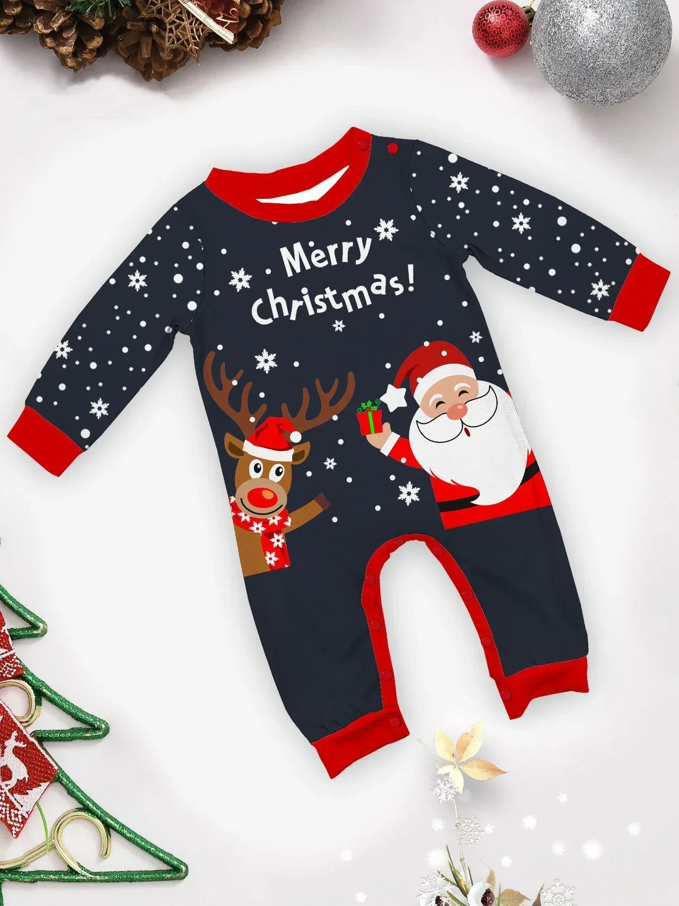 Merry Christmas Print Family Matching Outfits New Adults Kids Clothing Set Casual Soft Pajamas Baby&dog Romper Xmas Look