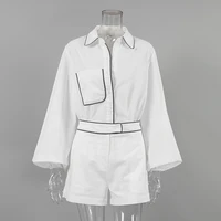 Women Outfit Cotton Linen Two-piece Set Summer Single Breasted Shirt Suits Black White Contrasting Color Shirt Shorts Set - Image 5