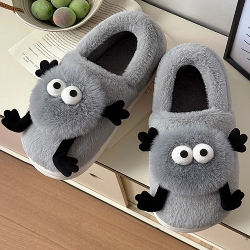 Lovely Thick Bottom Fluffy Slippers Women Autumn Winter Slip On Bag Heels Cotton Slippers Women Indoor Non Slip Soft Warm Slides