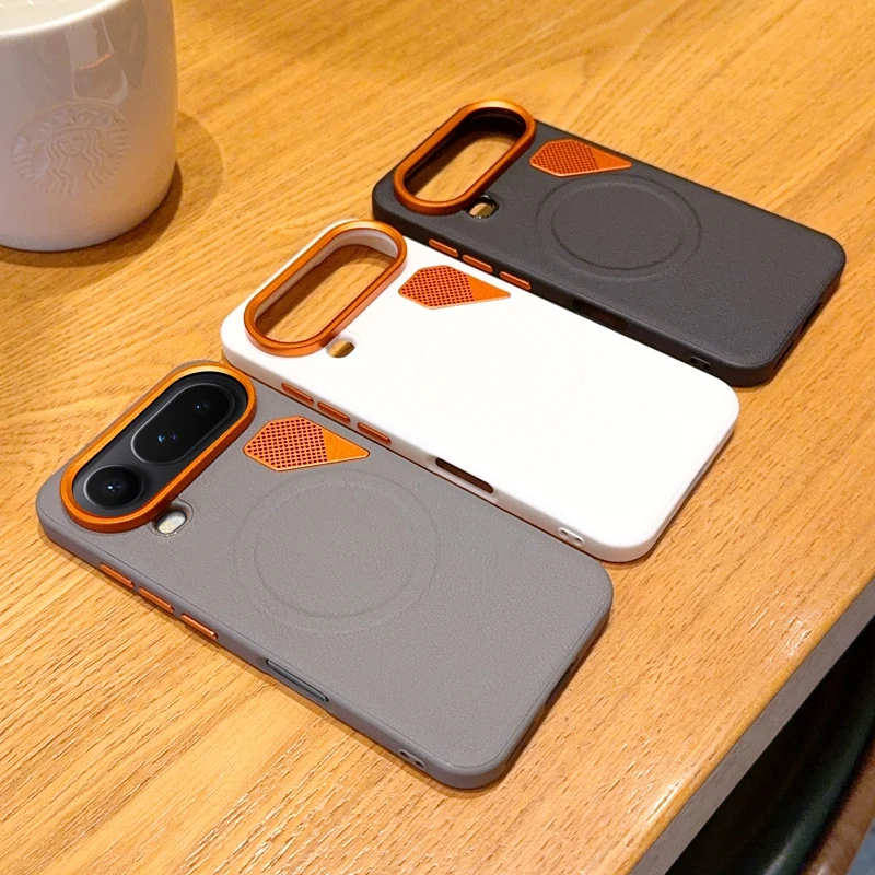 Luxury Leather Magnetic Ring Case with Heat Dissipation for Honor Magic 8 Pro - Orange Shockproof Cover with Lens Frame Protection