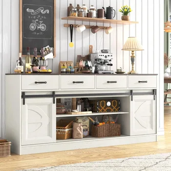 70” Large Sideboard Buffet Cabinet with Storage, Farmhouse Kitchen Buffet Storage Cabinet with 4 Drawers, Coffee Bar Cabinet wit 1