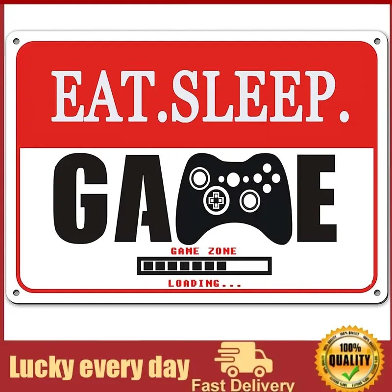 Eat Sleep Game Camera Da Letto Porta Metal Tin Sign Game Sign Funny Novità Game Door Sign For Boys Game Lover Camera Da Letto Door Man Son