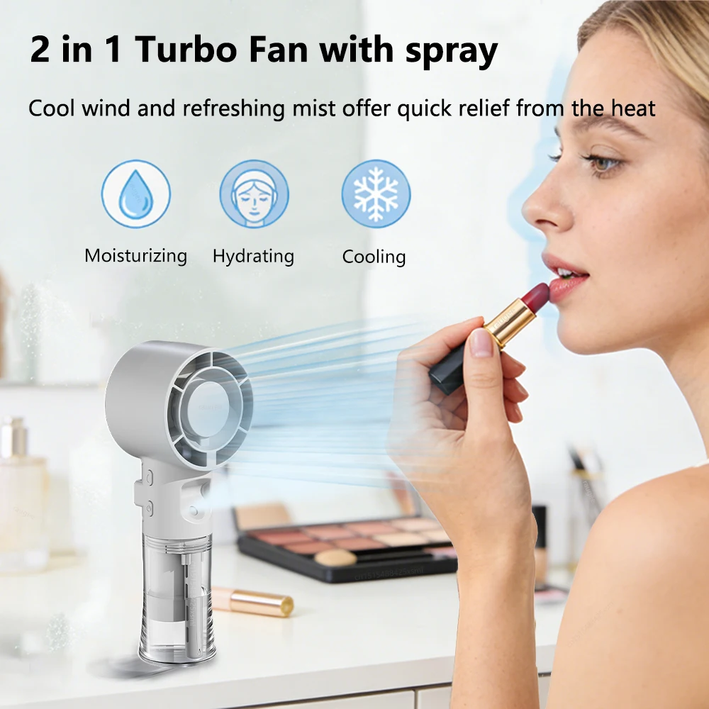 Compact USB Rechargeable Handheld Mist Fan with Humidifier Function
