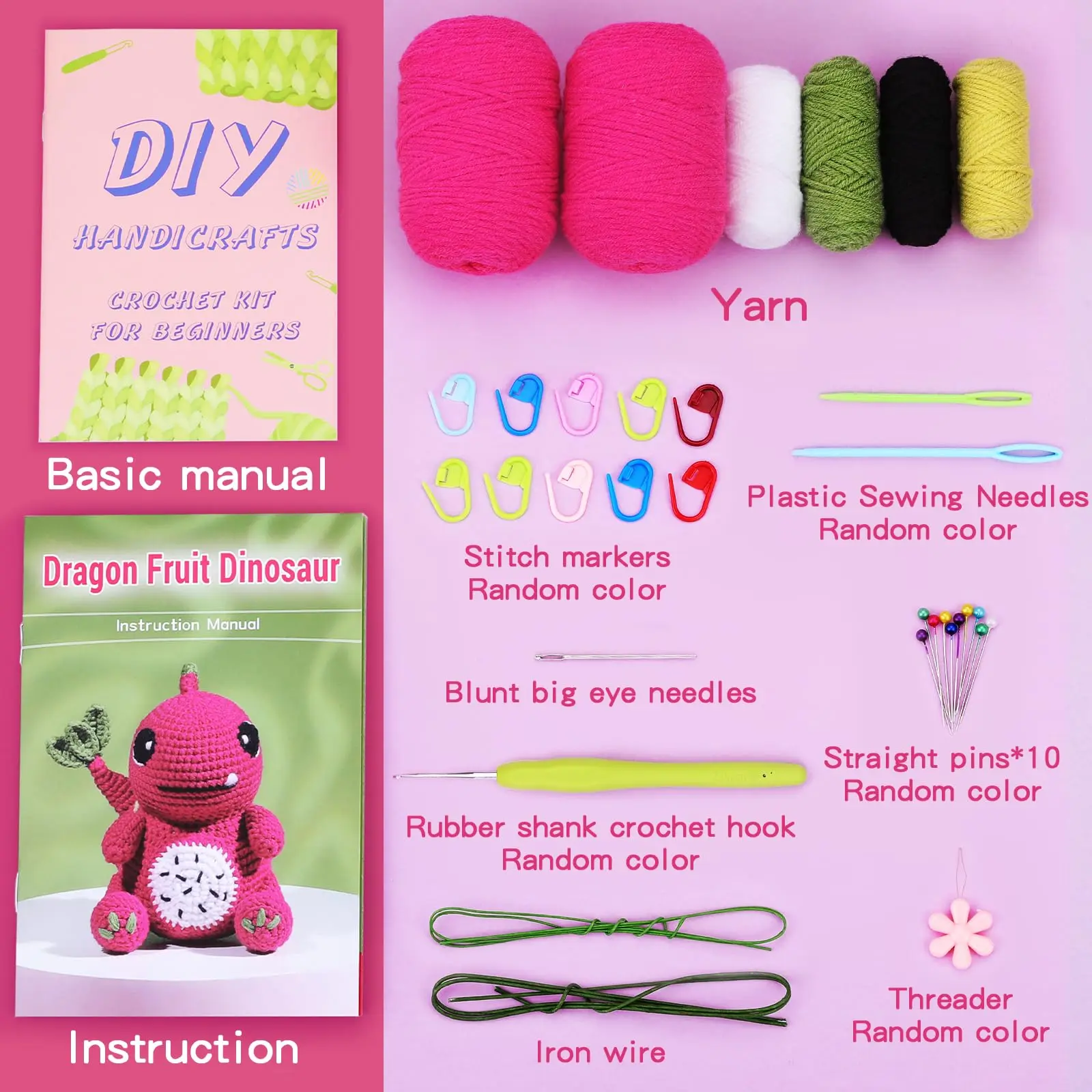 Fenrry Crochet Kit Beginners Animal Knitting Kit Dinosaur Step-by-Step Video Tutorials DIY Present