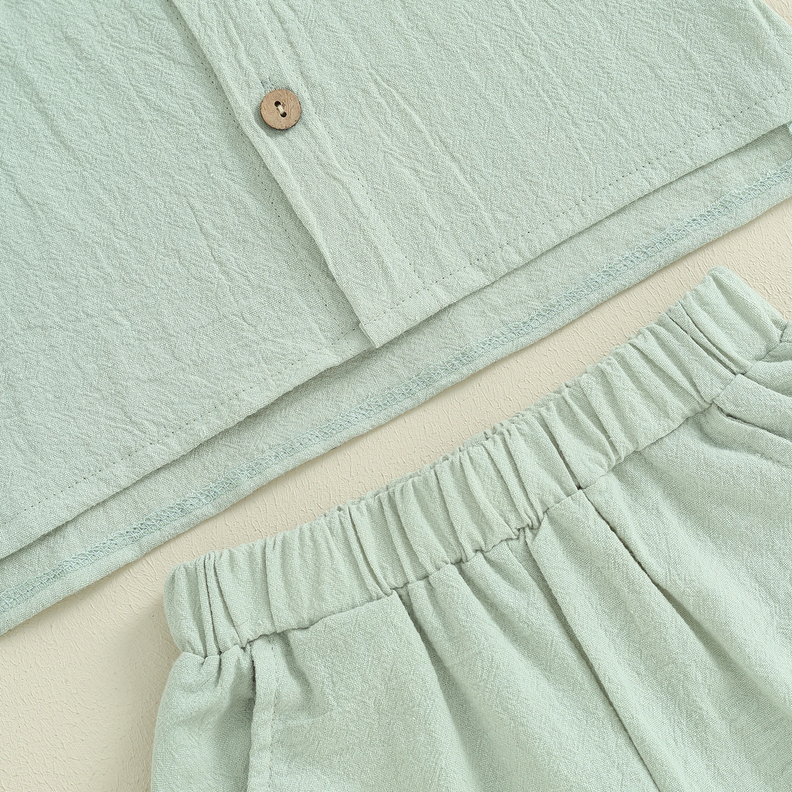 Soft Cotton Linen Casual Kids Baby Summer Outfits For Boys Solid Color Buttons Short Sleeve Tops Shorts 2Pcs Toddler Clothes Set