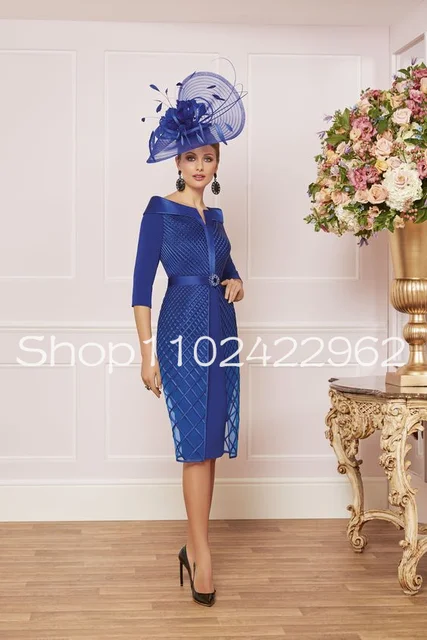 Robe fourreau longueur genou bleu royal pour mère de la mariée