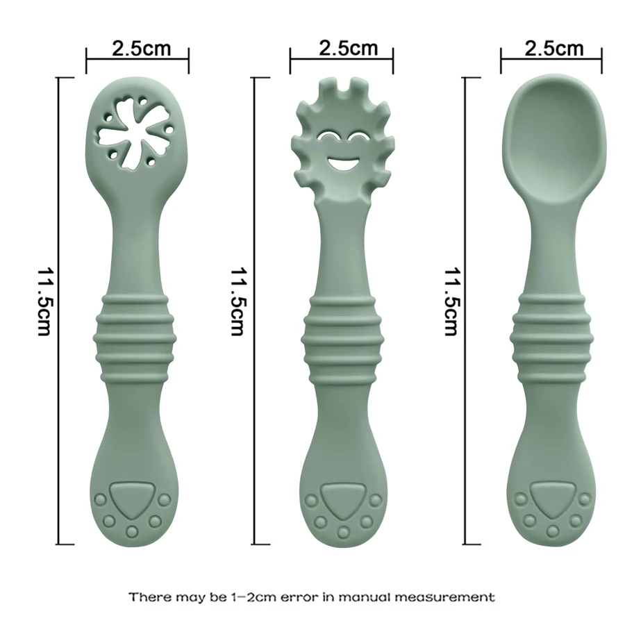 Mother Kids Baby Silicone Spoon Fork 3Pcs/Set Bebeb Feeding Food Baby Stuff Toddler Learn To Eat Training Items silicone feeding spoon silicone cutlery set learning spoons fork spoon set baby cutlery