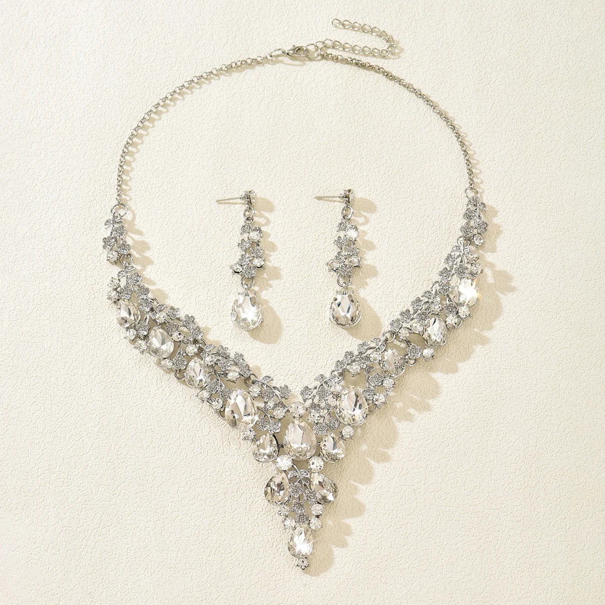 2PS Übertriebener Wassertropfen-Legierungsschmuck Damen Halskette Ohrringe Zweiteiliges Set Braut Hochzeit Party Schmuck Muttertag Geschenk – Detail 5