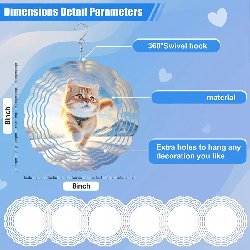 6Pack 8Inch Sublimation Wind Spinner Hanging Wind Spinners For Indoor Outdoor Garden Decoration