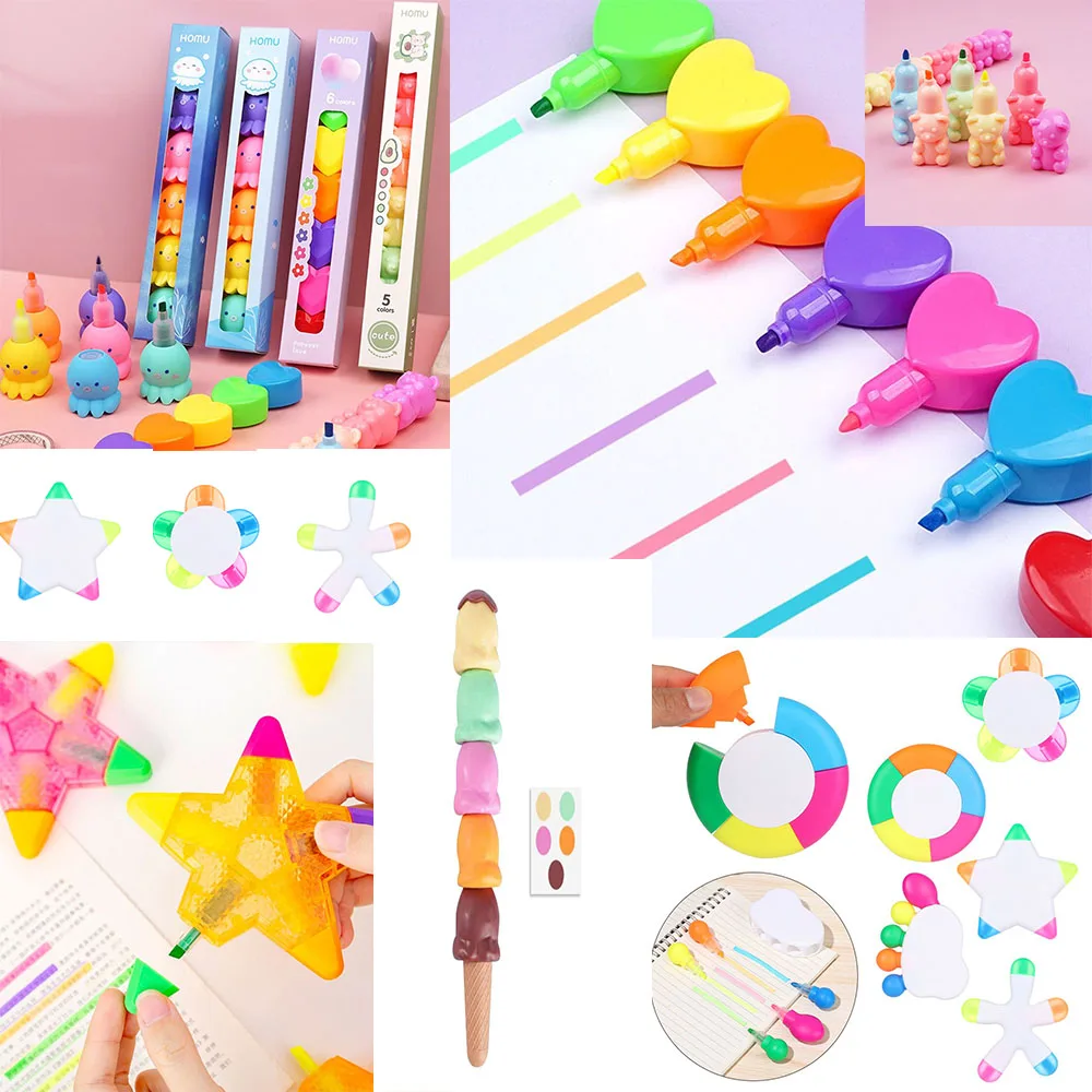 Marker Pen Kawaii Little Octopus Bear Fluorescent Marker Pen Set 1Set