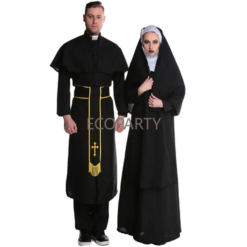 

Halloween Costume Adult Jesus Christ Male Missionary Clerical Black Dress Maria Priest Nun Robes Cosplay Costume Cosplay