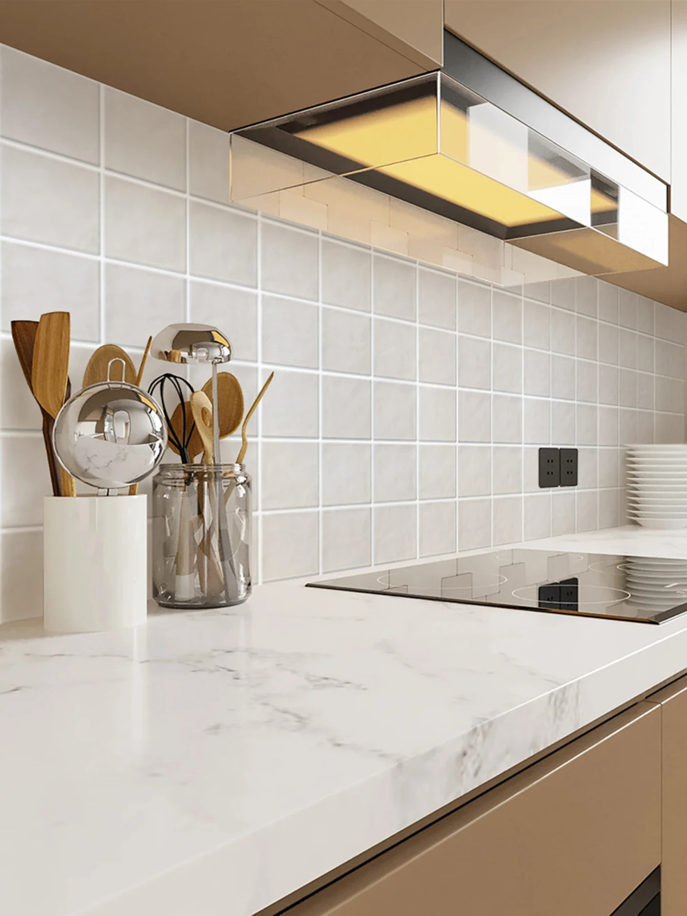 Description Picture 5 of item10Pcs 3D Peel and Stick Kitchen Tiles, 3D Tile Stickers, Matt, Waterproof & Mold-Resistant, Bathroom Wall Decor, 30 x 30cm