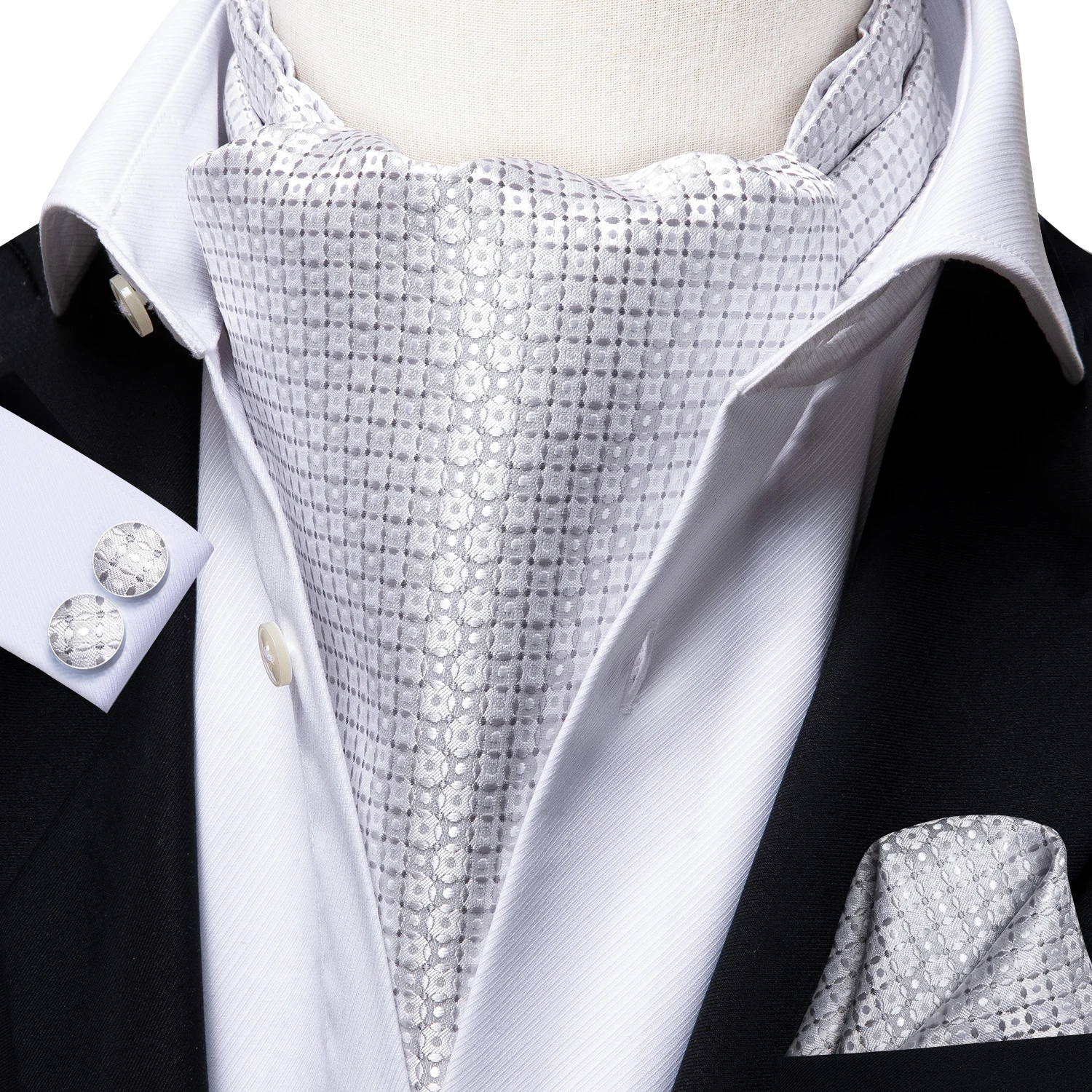 Фото Hi-Tie шелковые мужские Ascots Hanky запонки набор Жаккард Пейсли Цветочный галстук-бабочка винтажный Ascot черный серый красный золотой розовый синий №2