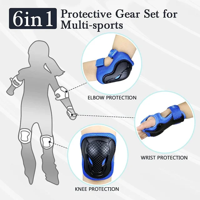 6Pcs/Set Kids Teens Knee Pads Elbow Pads Wrist Guards Protective Gear for Roller Skate Biking, Riding, Cycling Skating Scooter 5