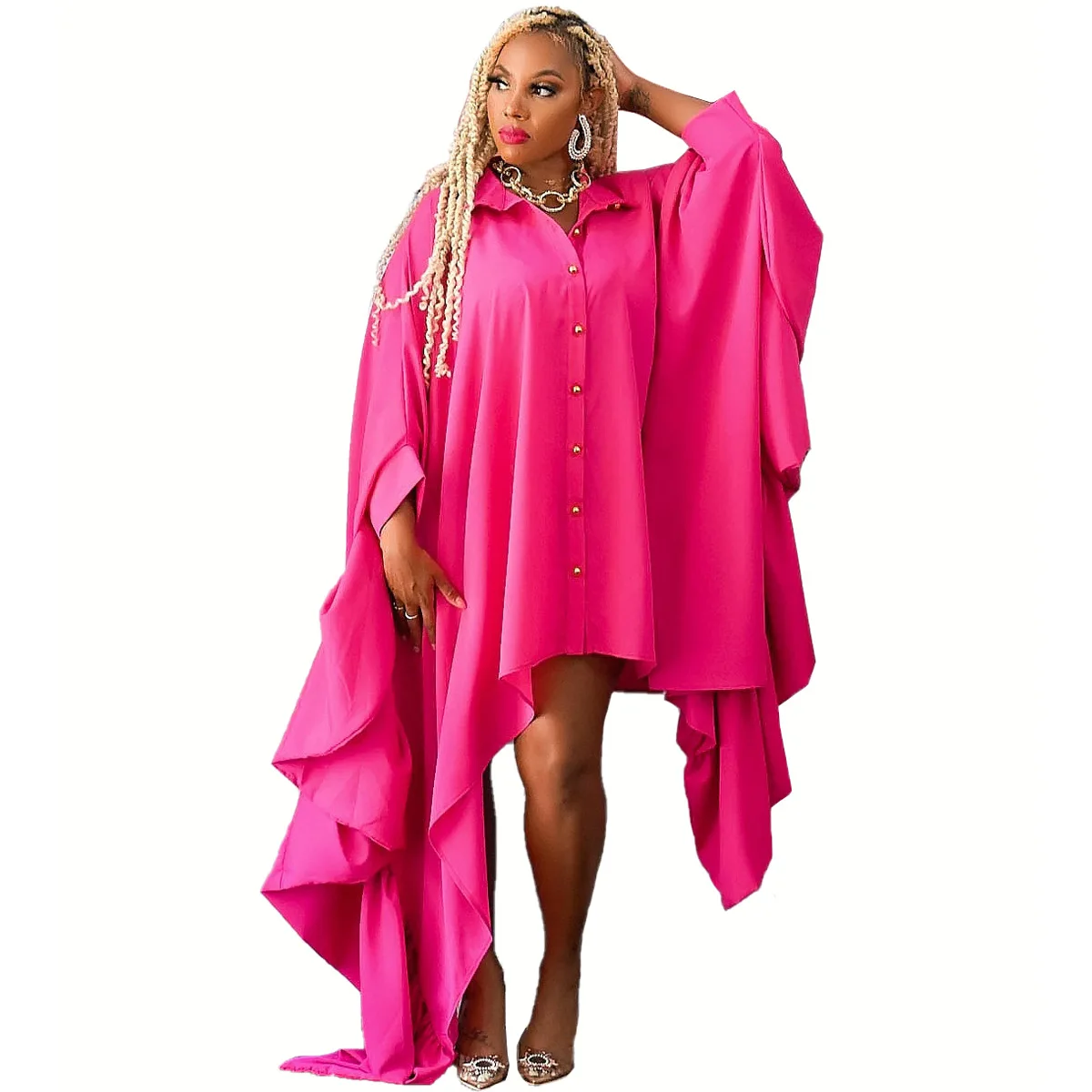 

2023 African Plus Size Dresses for Women Autumn African 3/4 Sleeve Polyester Solid Color Long Dress Dashiki African Clothing