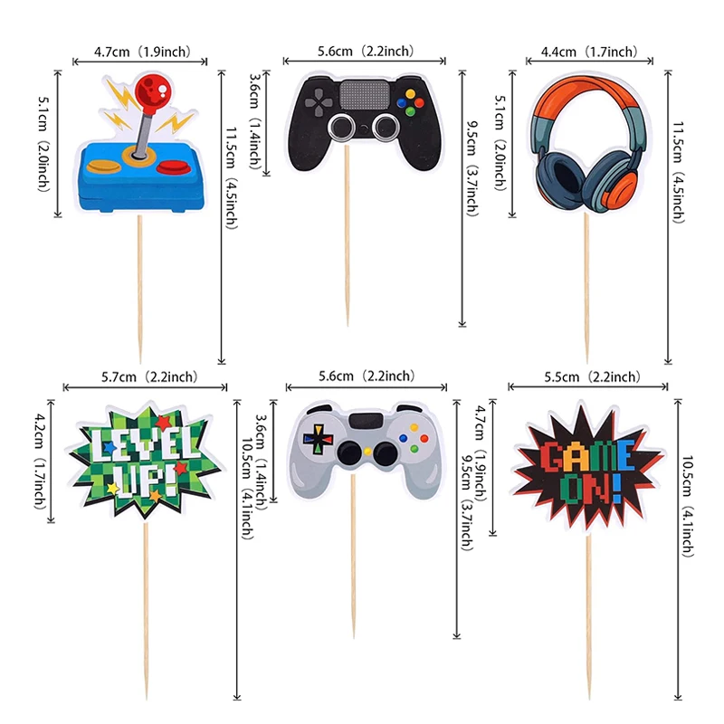 Video Game Themed Cake & Cupcake Toppers - Neon Level Up Party Decorations For Birthday Celebrations - View #5